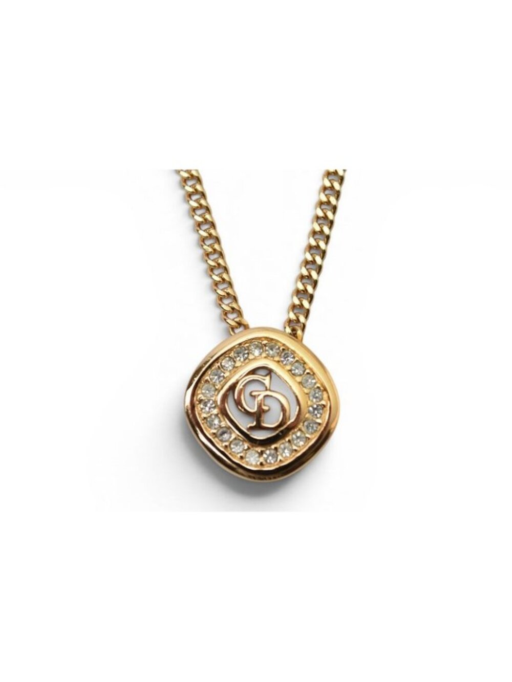 Dior Necklace Vintage CD Logo Line Stone Gold - Picture 1 of 6